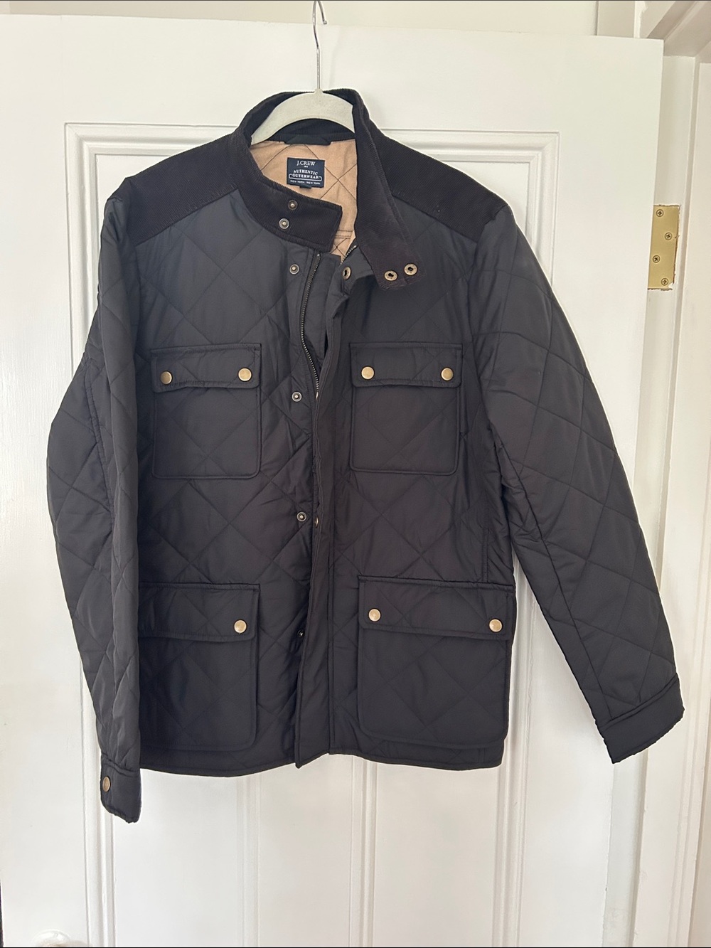 J. Crew Black Quilted Field Jacket with Tan Lining Detail
